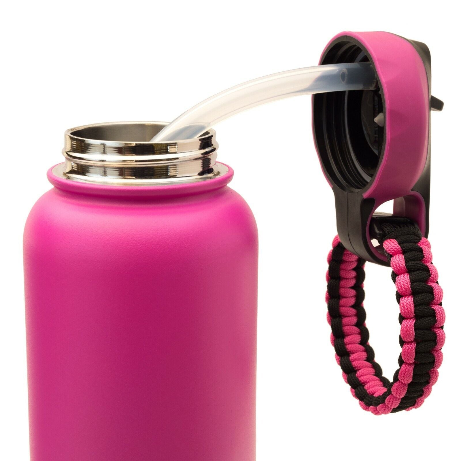 Wide Mouth Flip Straw Lid with Paracord Handle and Silicone Straw for Hydro Flask