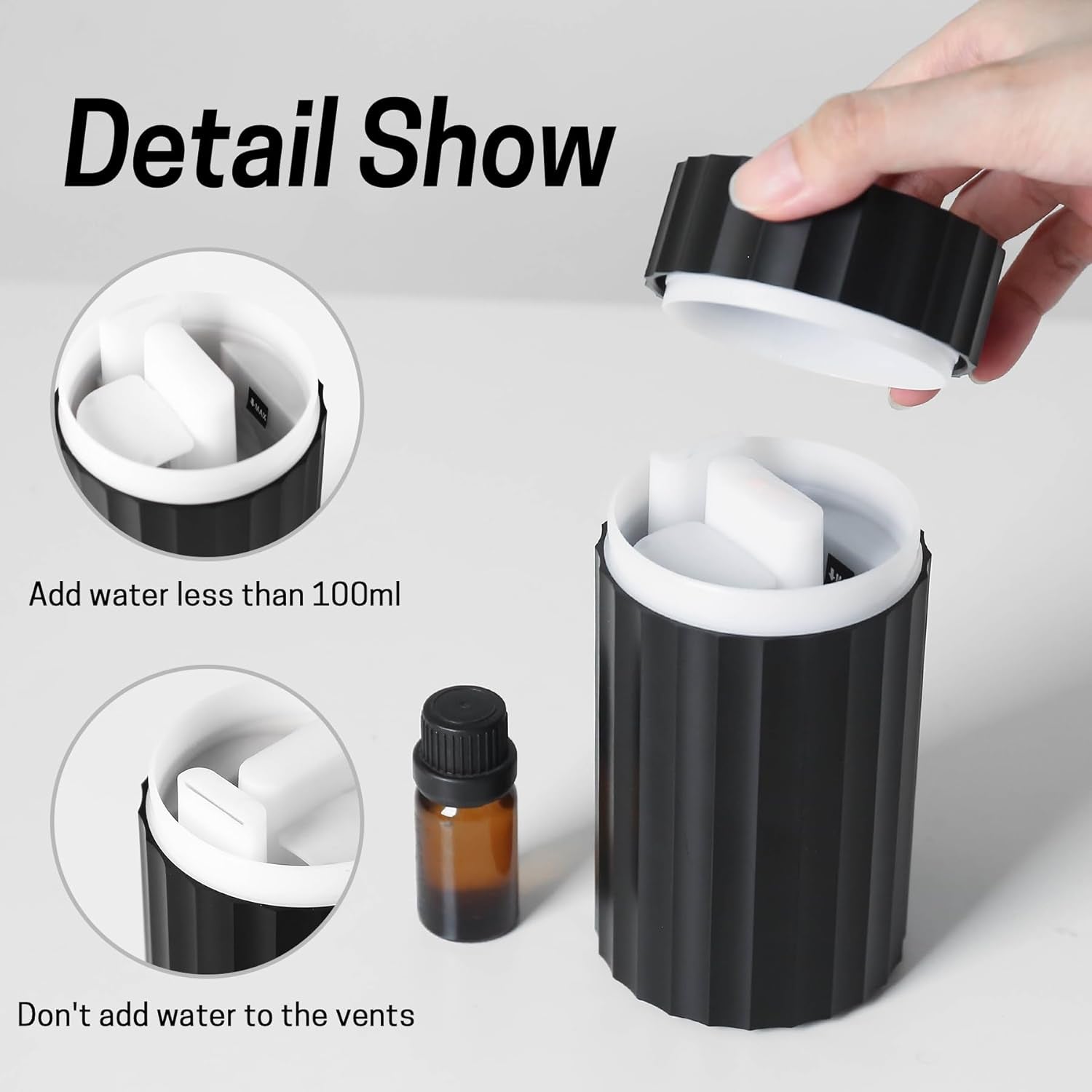 Rican Car Diffuser, Flame Diffuser for Essential Oils,100Ml Colorful Air Aroma Diffuser Humidifier, Car Air Freshener Aromatherapy Diffuser for Car, Home Office, Hotel - Black