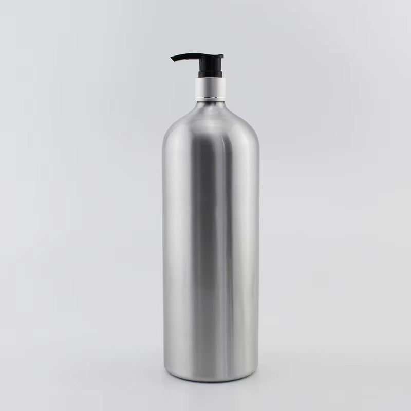 1Pc 1000ML Empty Aluminum Bottles with Gold Lotion Cream Pump 1L Metal Oil Cosmetics Container Silver Liquid Soap Dispenser