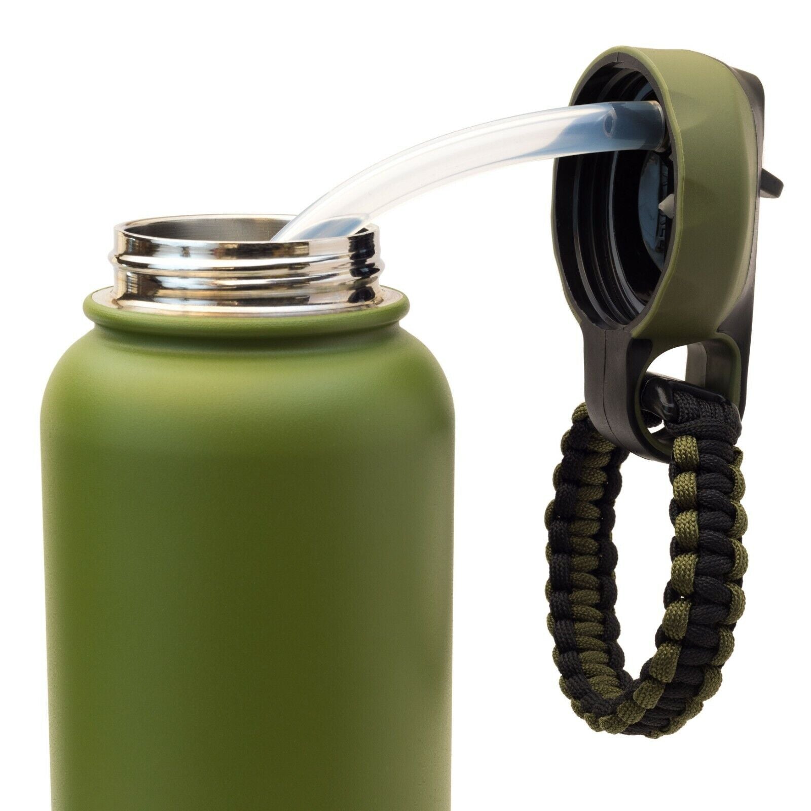 Wide Mouth Flip Straw Lid with Paracord Handle and Silicone Straw for Hydro Flask