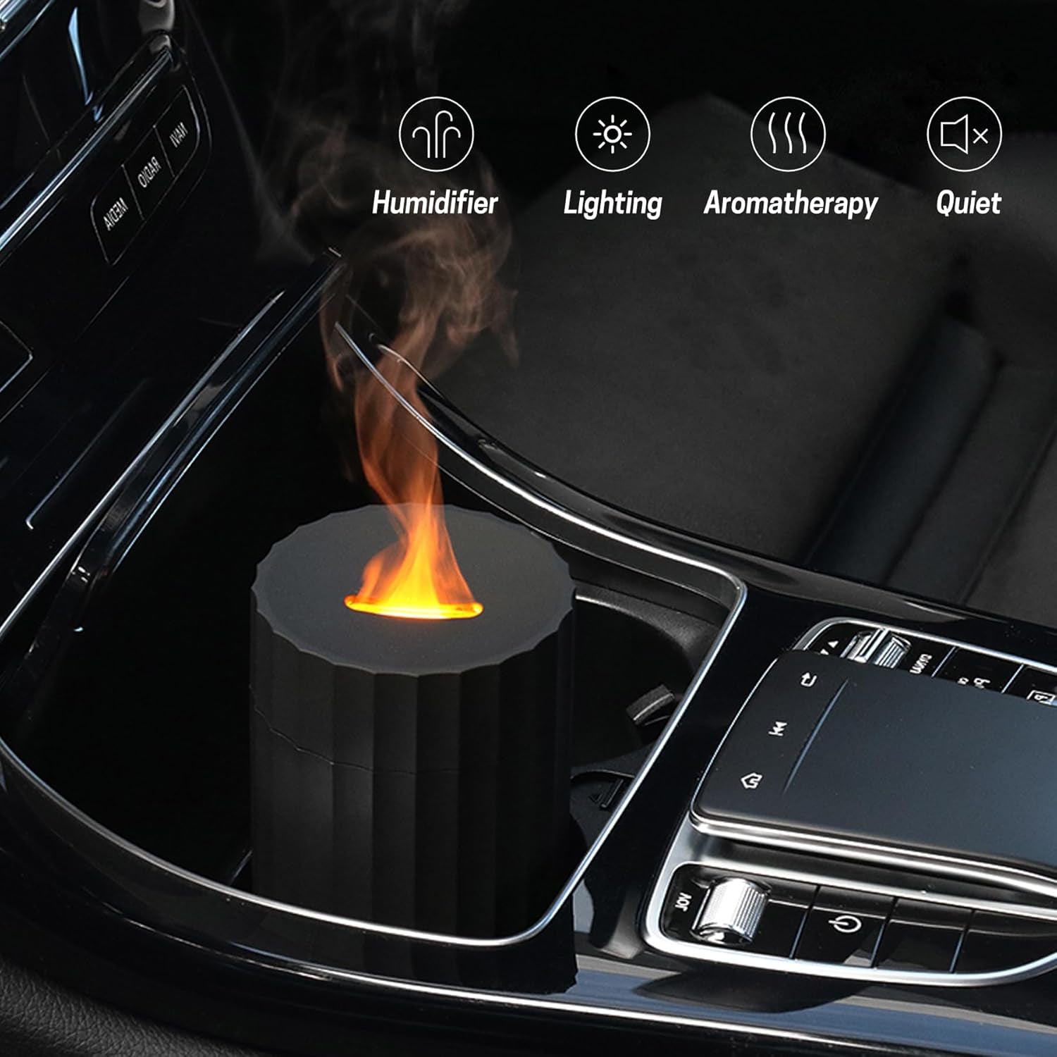 Rican Car Diffuser, Flame Diffuser for Essential Oils,100Ml Colorful Air Aroma Diffuser Humidifier, Car Air Freshener Aromatherapy Diffuser for Car, Home Office, Hotel - Black