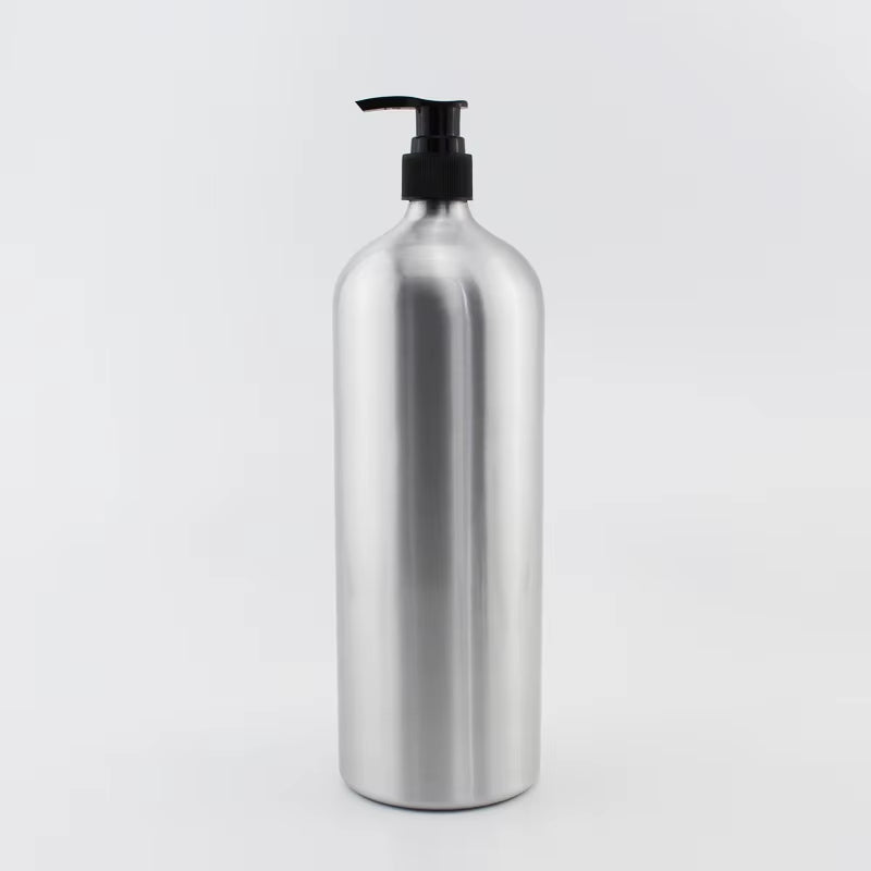 1Pc 1000ML Empty Aluminum Bottles with Gold Lotion Cream Pump 1L Metal Oil Cosmetics Container Silver Liquid Soap Dispenser
