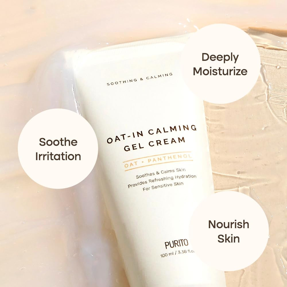 PURITO Oat-In Calming Gel Cream 100 Ml / 3.38 Fl. Oz. Vegan, Facial Cream, Moisture Cream for Face, Natural Ingredients