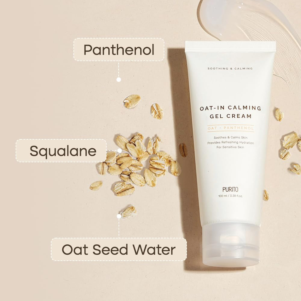 PURITO Oat-In Calming Gel Cream 100 Ml / 3.38 Fl. Oz. Vegan, Facial Cream, Moisture Cream for Face, Natural Ingredients