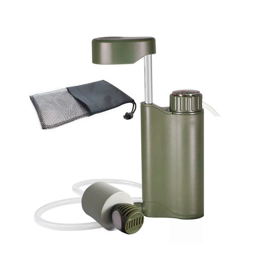 6-Stage Lightweight Water Filter Hand Pump System for Backpacking and Camping with 0.01μm Filtration and Integrated Compass