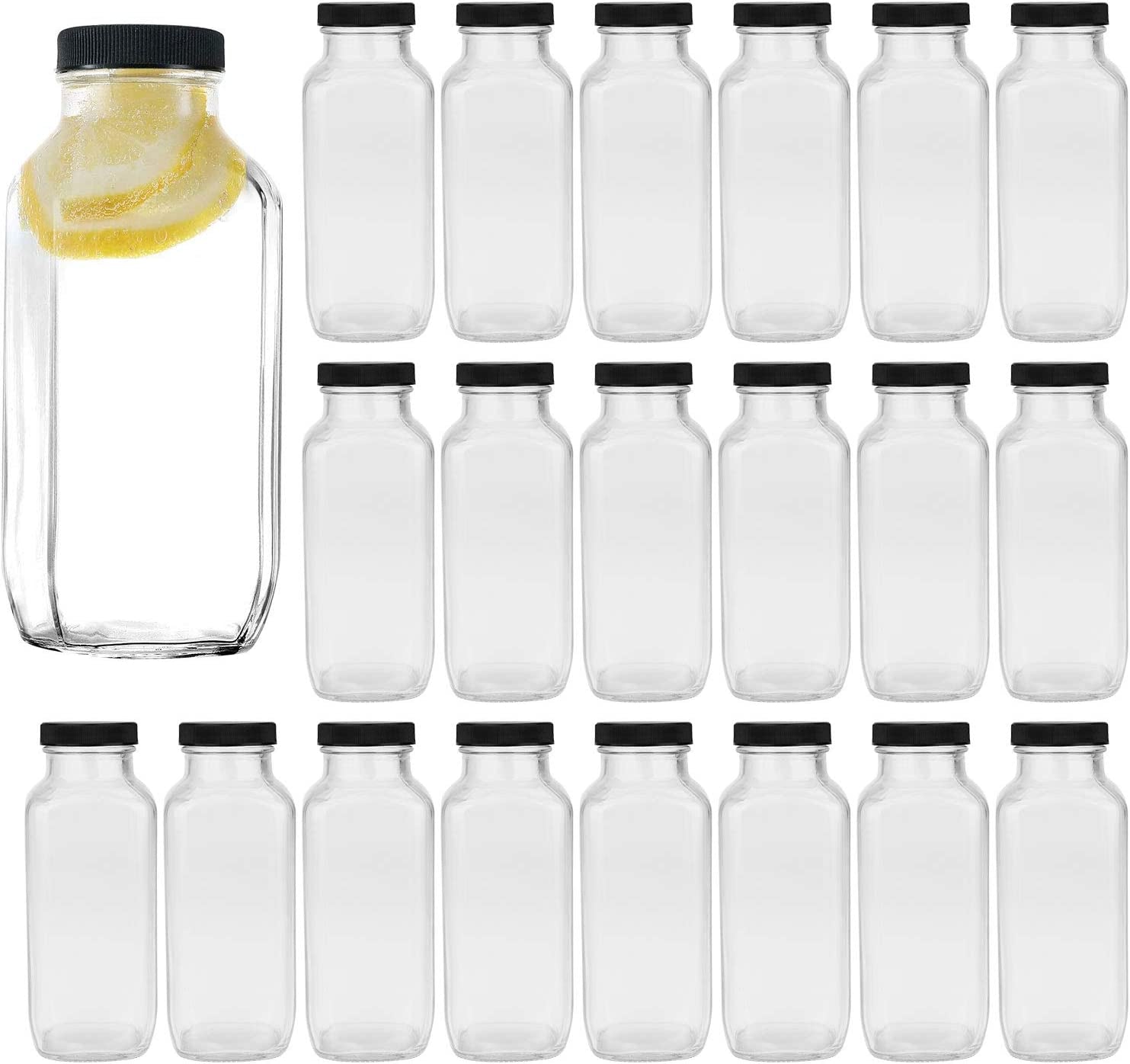 Vintage Water Bottles, Square Bottle 16oz,with Lids (20 Pack)