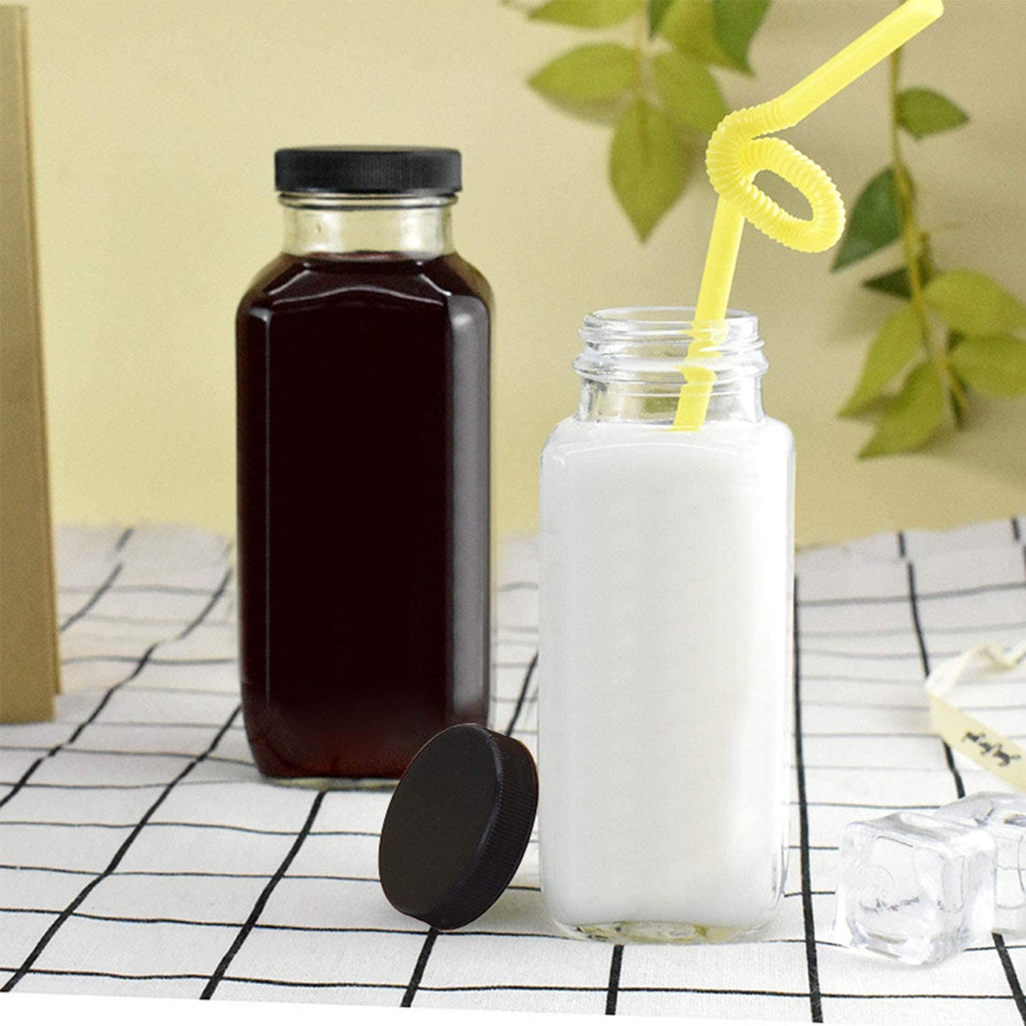 Vintage Water Bottles, Square Bottle 16oz,with Lids (20 Pack)