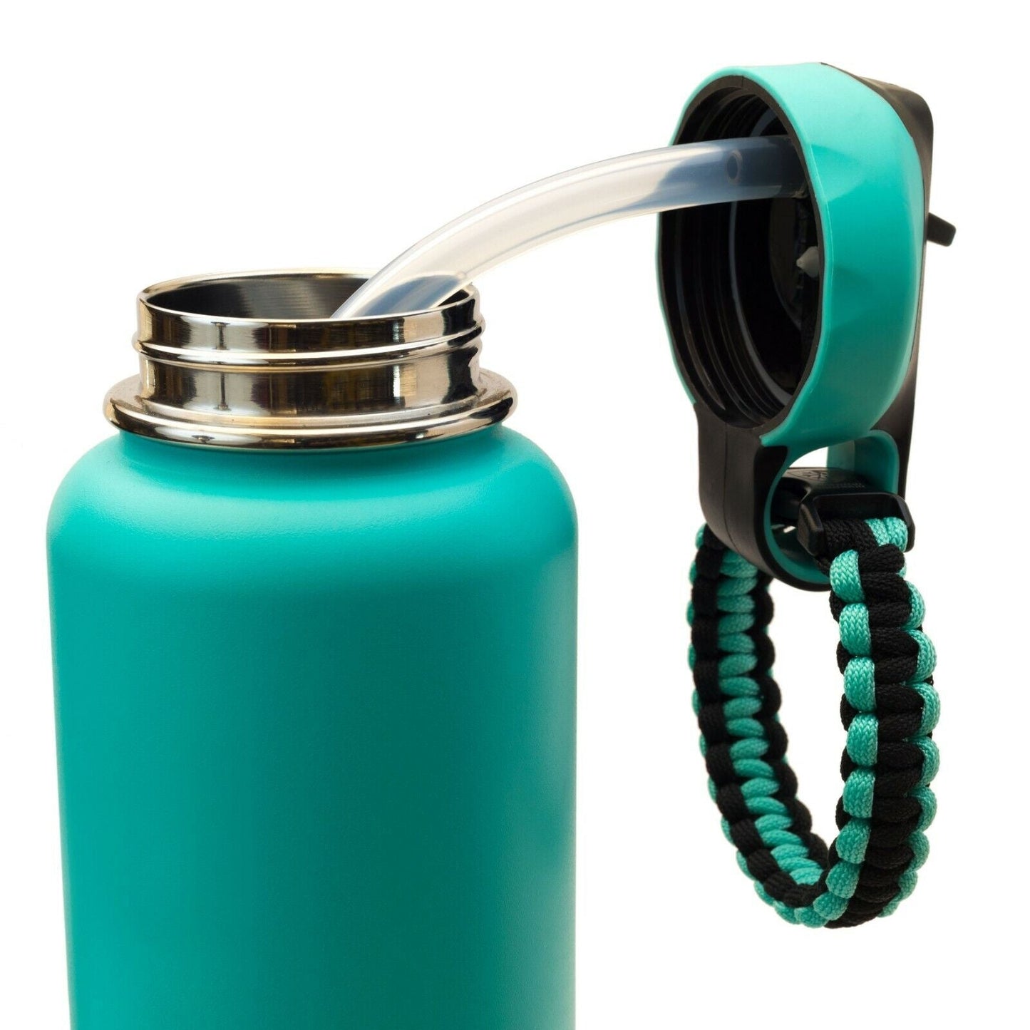 Wide Mouth Flip Straw Lid with Paracord Handle and Silicone Straw for Hydro Flask